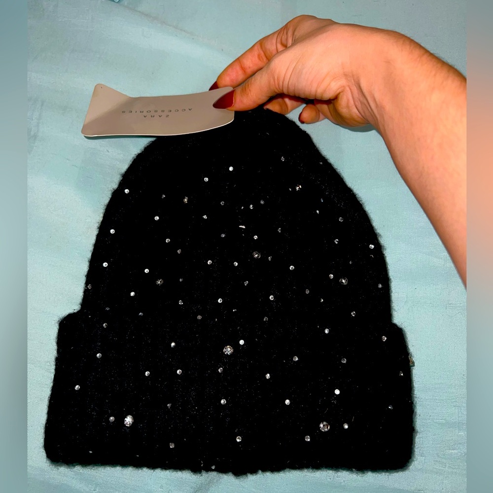 Zara Rhinestones Beanie Hat New